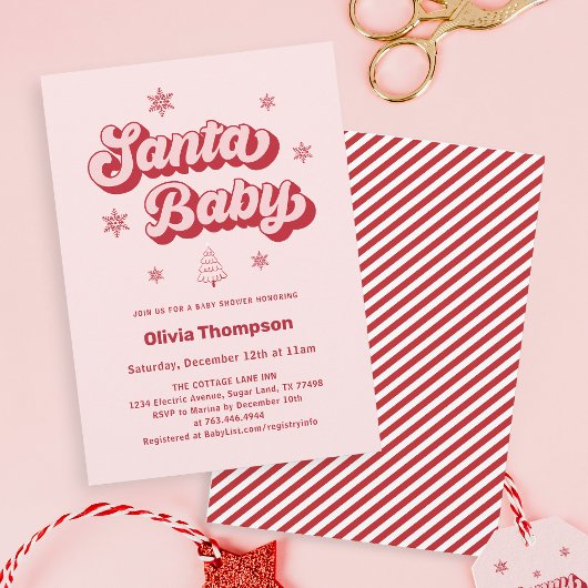 Roze Santa Baby Kerst Baby shower Kaart