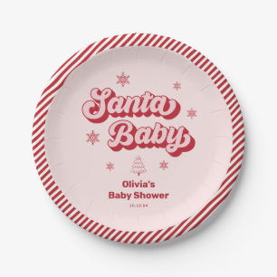 Roze Santa Baby Kerst Baby shower Papieren Bordje