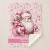 Roze Santa Blanket Meisjes Gepersonaliseerde Vakan Sherpa Deken (Voorkant)