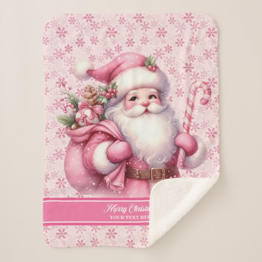 Roze Santa Blanket Meisjes Gepersonaliseerde Vakan Sherpa Deken (Voorkant)