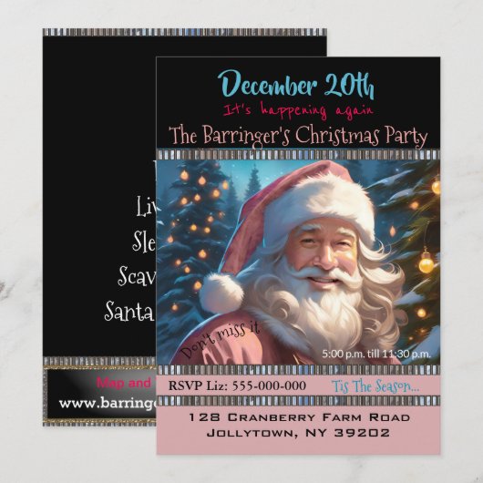 Roze Santa Breeze Kerstfeest uitnodiging (Voorkant / Achterkant)