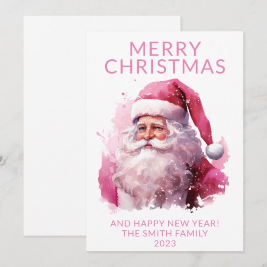 Roze Santa Christmas Holiday Kaart (Voorkant / Achterkant)