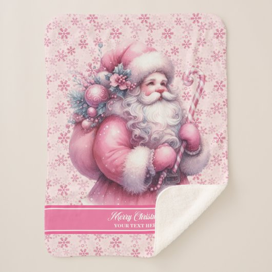 Roze Santa Claus Deken voor Meisjes Custom Name (Voorkant)