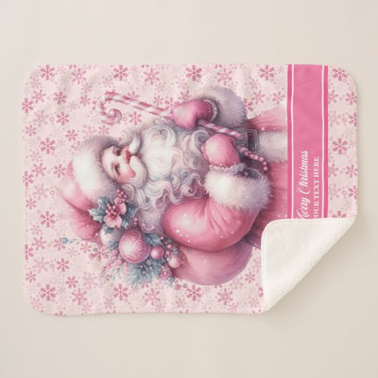 Roze Santa Claus Deken voor Meisjes Custom Name (Voorkant (horizontaal))