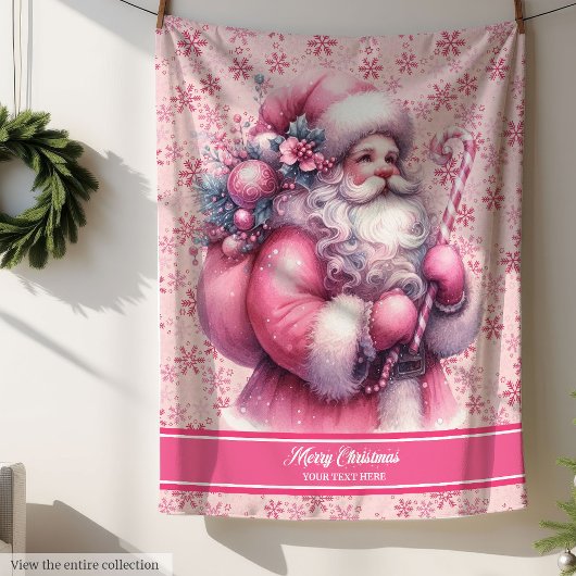 Roze Santa Claus Deken voor Meisjes Custom Name