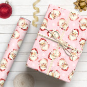 Roze Santa Claus Gezicht Waterverf Cadeaupapier