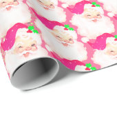 Roze  santa claus wink kerstcadeau cadeaupapier (Rol Hoek)