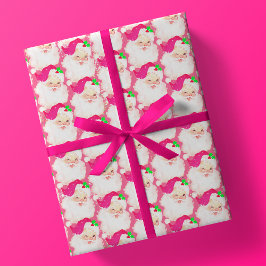 Roze  santa claus wink kerstcadeau cadeaupapier