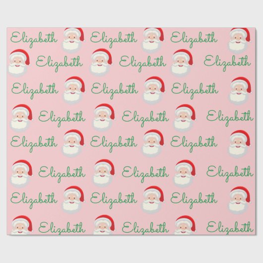 Roze Santa Face Personaliseer kerstvakantie cadeau Cadeaupapier (Vlak)
