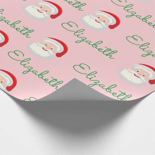 Roze Santa Face Personaliseer kerstvakantie cadeau Cadeaupapier (Hoek)