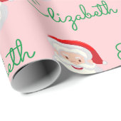 Roze Santa Face Personaliseer kerstvakantie cadeau Cadeaupapier (Rol Hoek)