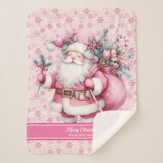 Roze Santa Girls Deken Custom Name Pinkmas (Voorkant)