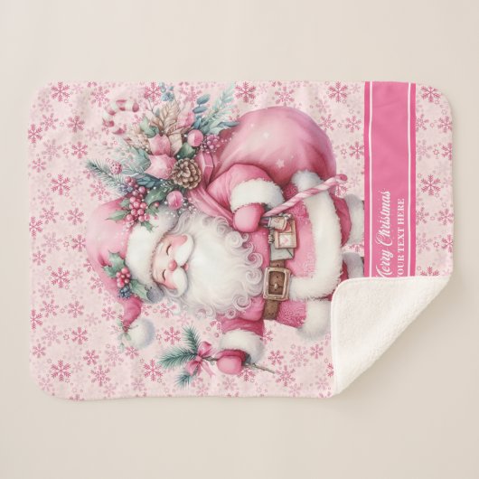 Roze Santa Girls Deken Custom Name Pinkmas (Voorkant (horizontaal))