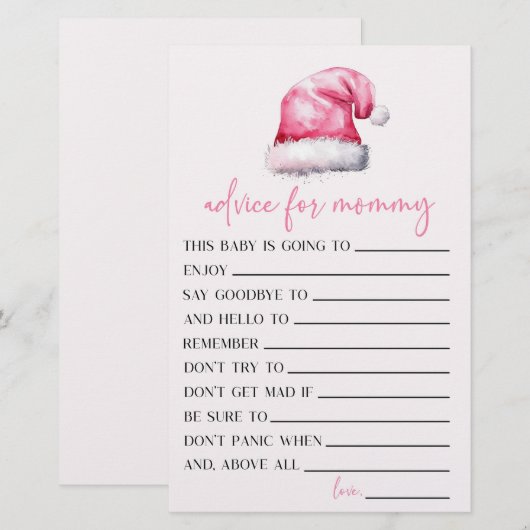 Roze Santa Hat Advies Baby shower Spel Activiteit Briefpapier (Voorkant / Achterkant)