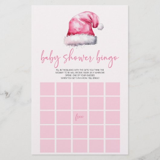 Roze Santa Hat Christmas Bingo Baby shower Game Briefpapier (Voorkant)