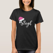 Roze Santa Hat Sleigh Vakantie T-shirt (Voorkant)