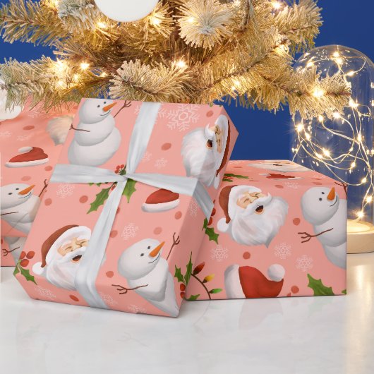 Roze santa kerst cadeau wrapping papieren cadeaupapier (Feestdagen)