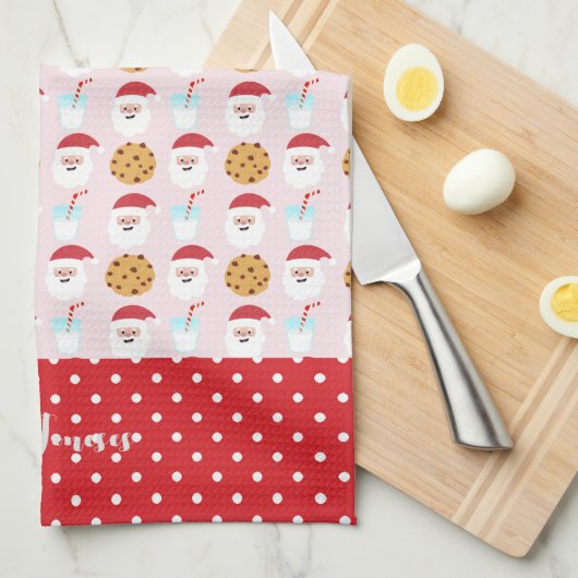Roze Santa Milk en koekjes Theedoek (Quarter Fold)