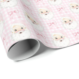 Roze Santa op Gingham Wrapping Paper Cadeaupapier