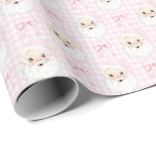  Roze Santa op Gingham Wrapping Paper Cadeaupapier