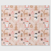  Roze Santa Rendier Kerst Wrap Cadeaupapier (Vlak)