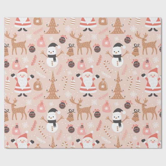  Roze Santa Rendier Kerst Wrap Cadeaupapier (Vlak)