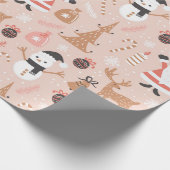  Roze Santa Rendier Kerst Wrap Cadeaupapier (Hoek)