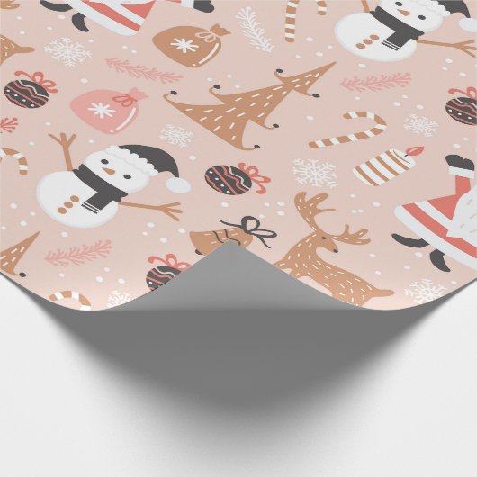  Roze Santa Rendier Kerst Wrap Cadeaupapier (Hoek)