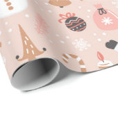  Roze Santa Rendier Kerst Wrap Cadeaupapier (Rol Hoek)