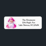 Roze Santa Retro Christmas Etiket<br><div class="desc">Waterverf roze  Santa met Retro vibes Kerst stickers.</div>