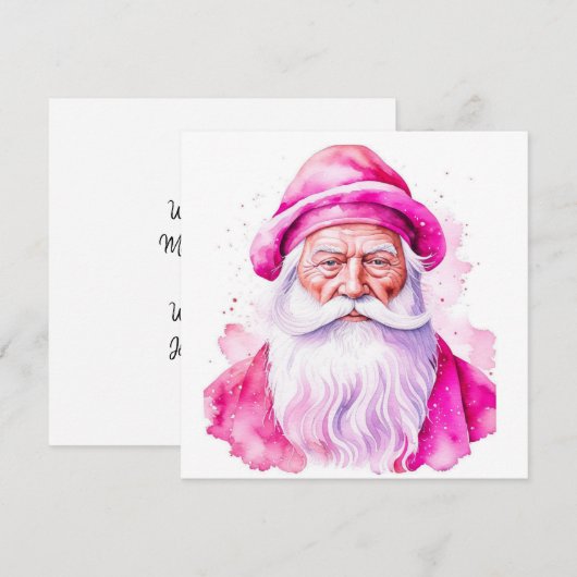  Roze Santa Retro Gepersonaliseerde Kerstmis Notitiekaartje (Voorkant / Achterkant)