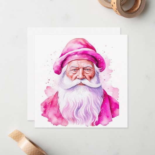  Roze Santa Retro Gepersonaliseerde Kerstmis Notitiekaartje (Voorkant / Achterkant in situ)