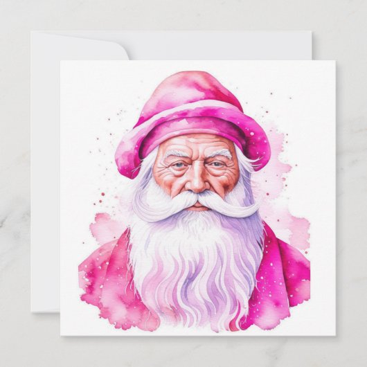  Roze Santa Retro Gepersonaliseerde Kerstmis Notitiekaartje (Voorkant)