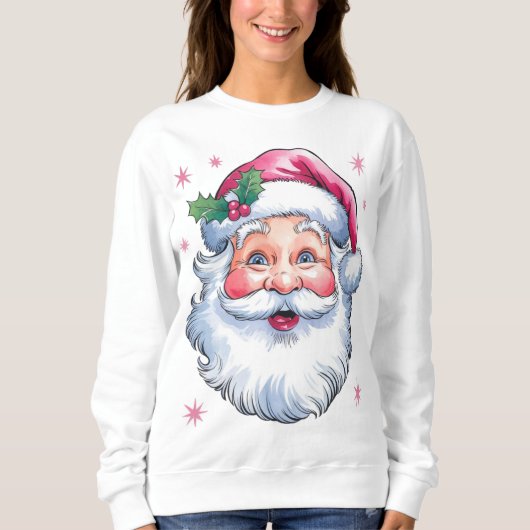 Roze Santa Retro Kerstmis Matching Family Holiday Trui (Voorkant)