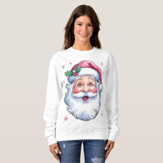 Roze Santa Retro Kerstmis Matching Family Holiday Trui (Voorkant volledig)