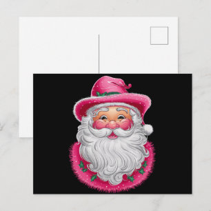 Roze Santa Retro Kerstmis Matching Family Party Feestdagenkaart