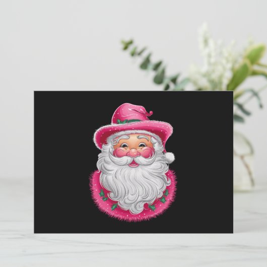 Roze Santa Retro Kerstmis Matching Family Party Feestdagenkaart (Staand voorkant)