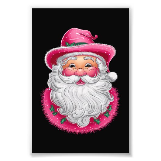 Roze Santa Retro Kerstmis Matching Family Party Foto Afdruk (Voorkant)