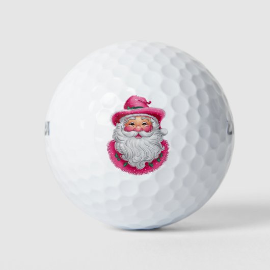 Roze Santa Retro Kerstmis Matching Family Party Golfballen (Voorkant)