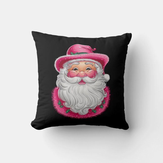 Roze Santa Retro Kerstmis Matching Family Party Kussen (Voorkant)