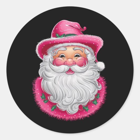 Roze Santa Retro Kerstmis Matching Family Party Ronde Sticker (Voorkant)