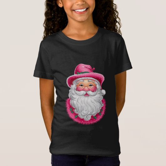 Roze Santa Retro Kerstmis Matching Family Party T-shirt (Voorkant)