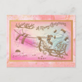  Roze Santa Sleigh met Rendier Kerst Feestdagenkaart (Voorkant)