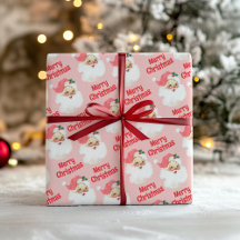 Roze Santa Vintage kerstinpakpapier