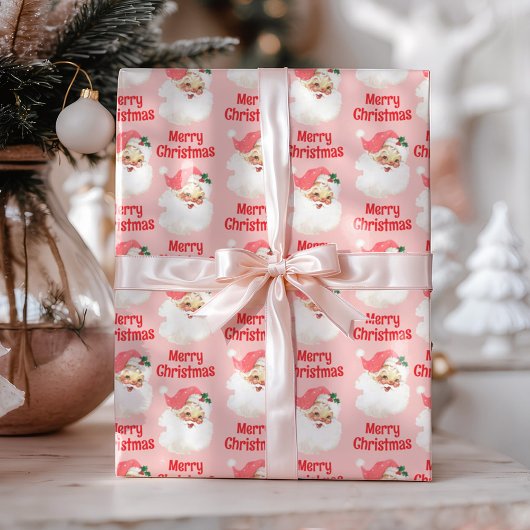 Roze Santa Vintage kerstinpakpapier Cadeaupapier