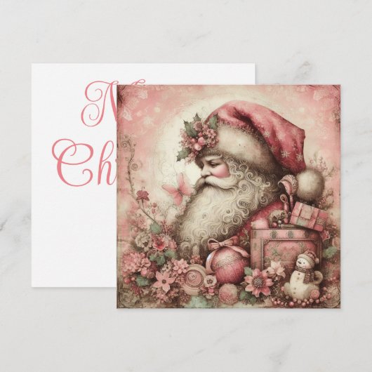 Roze Santa Wenskaart Feestdagenkaart (Voorkant / Achterkant)