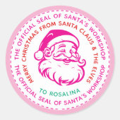 Roze Santa's Workshop Zegel Meisjes Gift Sticker (Voorkant)
