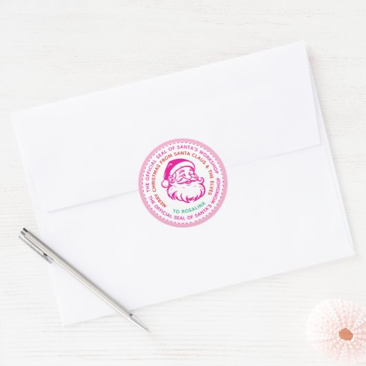 Roze Santa's Workshop Zegel Meisjes Gift Sticker (Envelop)