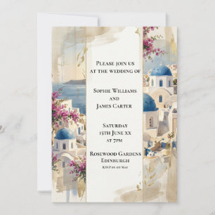 Roze Santorini bloemen bruiloftsinvatie Kaart