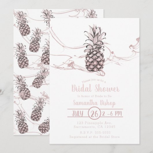 Roze sappige ananas zomer bruidsdouche kaart (Voorkant / Achterkant)